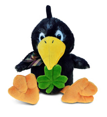 DolliBu Sitting Crow Bird Stuffed Animal with Green Plush Shamrock - 9.5 Inches
