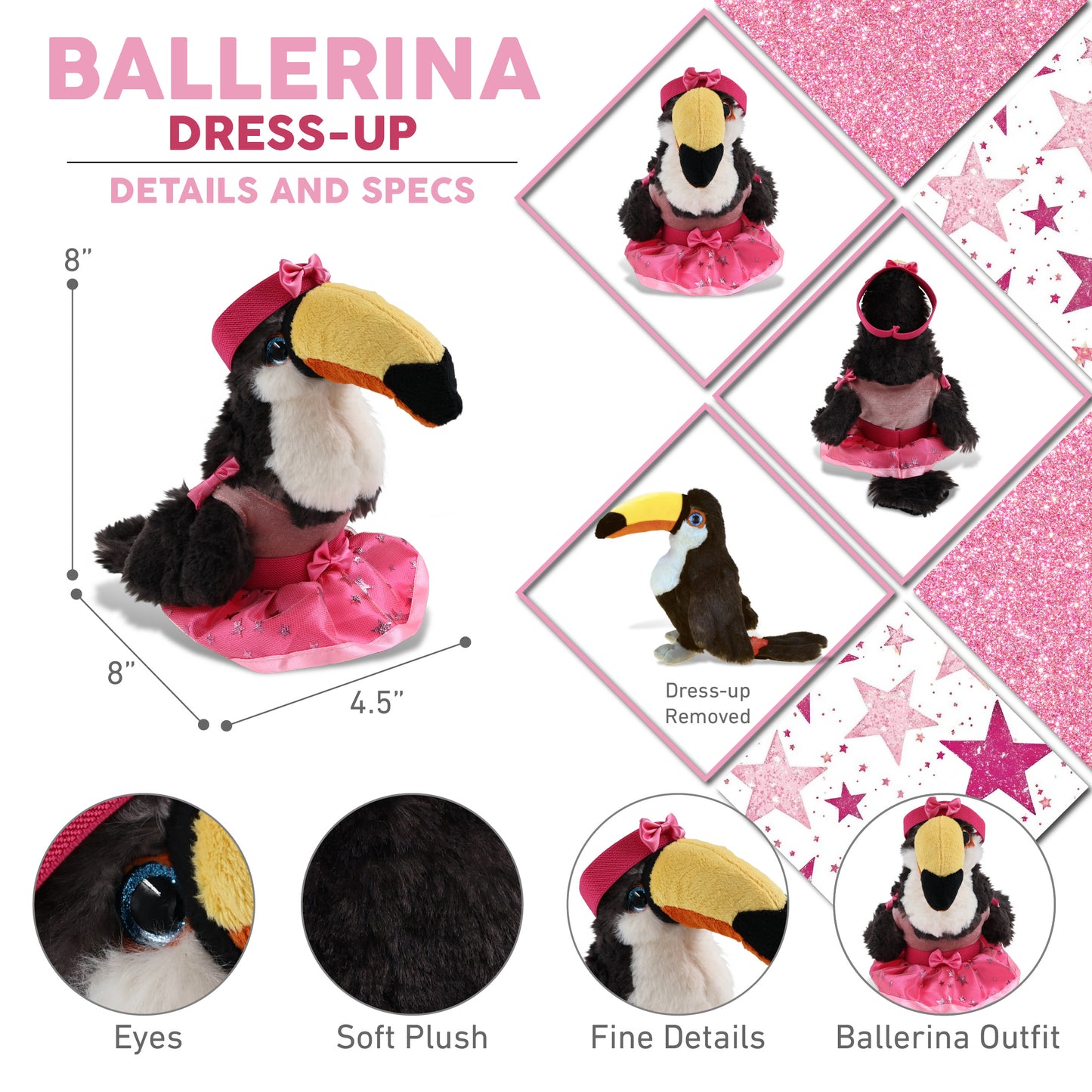 SUPER SOFT PLUSH - TOUCAN WITH BALLERINA DRESS UP