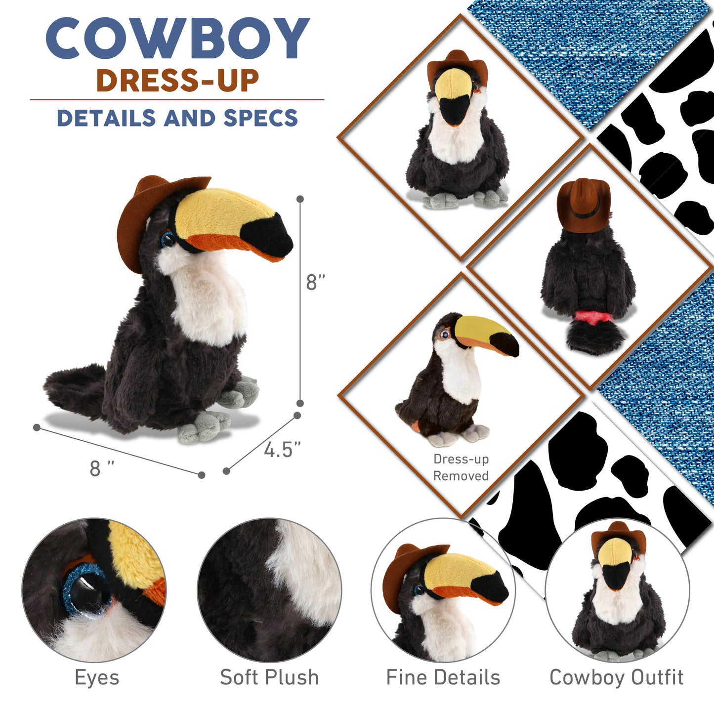 SUPER SOFT PLUSH - TOUCAN With COWBOY Dress Up