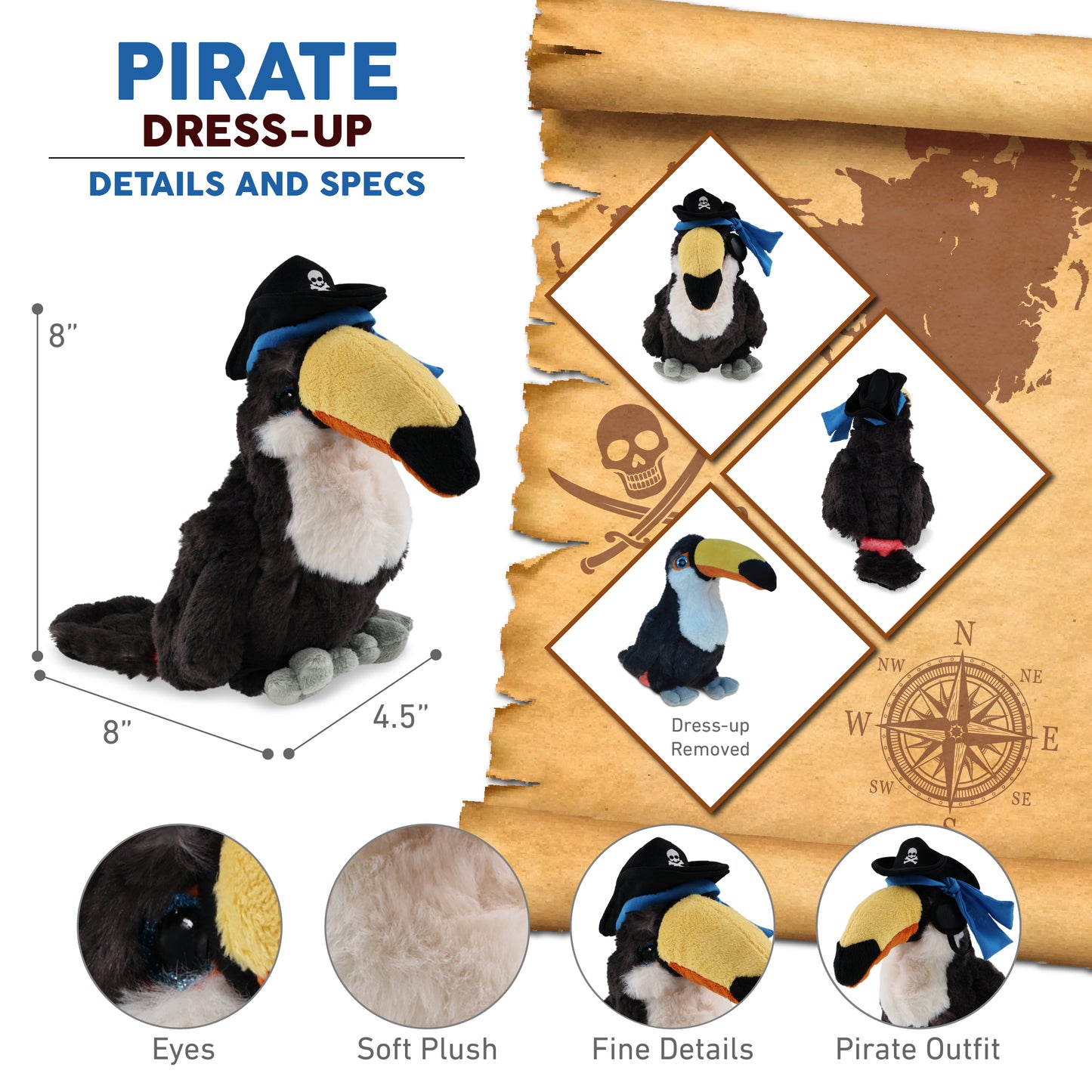 SUPER SOFT PLUSH - TOUCAN PIRATE DRESS UP