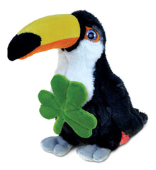 DolliBu Cute Toucan Bird Stuffed Animal with Green Plush Shamrock - 8.5 Inches
