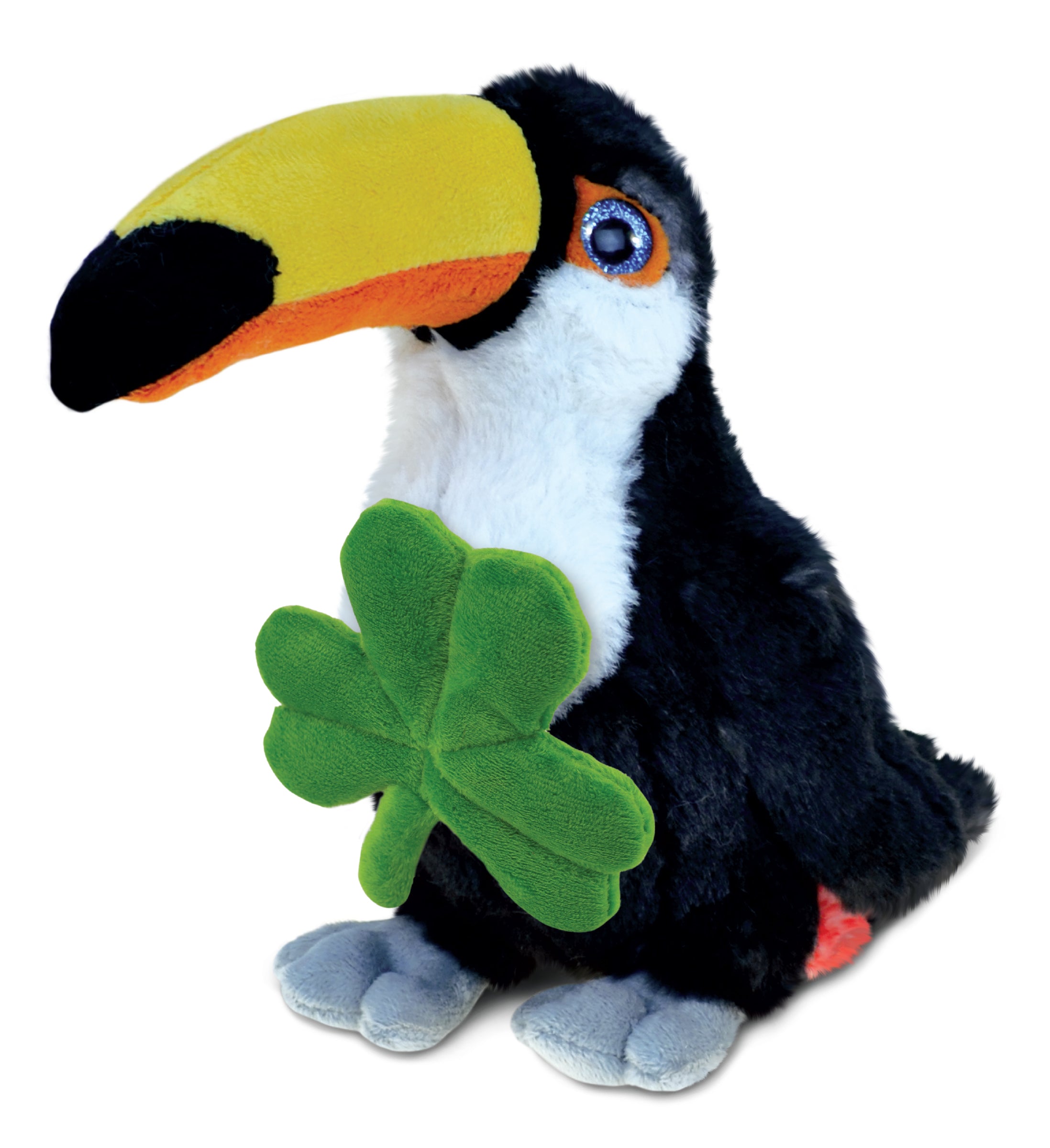 DolliBu Cute Toucan Bird Stuffed Animal with Green Plush Shamrock - 8.5 Inches
