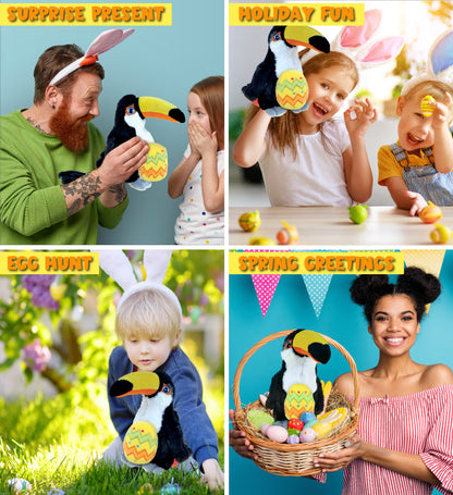 DolliBu Super Soft Cute Toucan Bird with Yellow Easter Egg Plush - 9.5 Inches