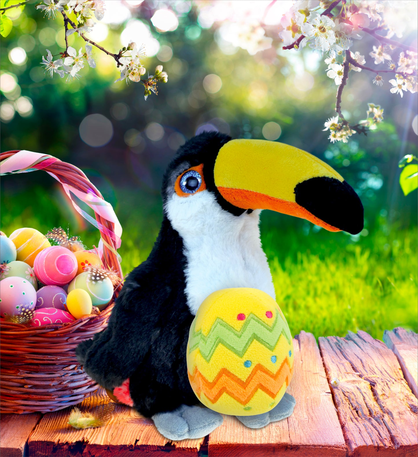 DolliBu Super Soft Cute Toucan Bird with Yellow Easter Egg Plush - 9.5 Inches