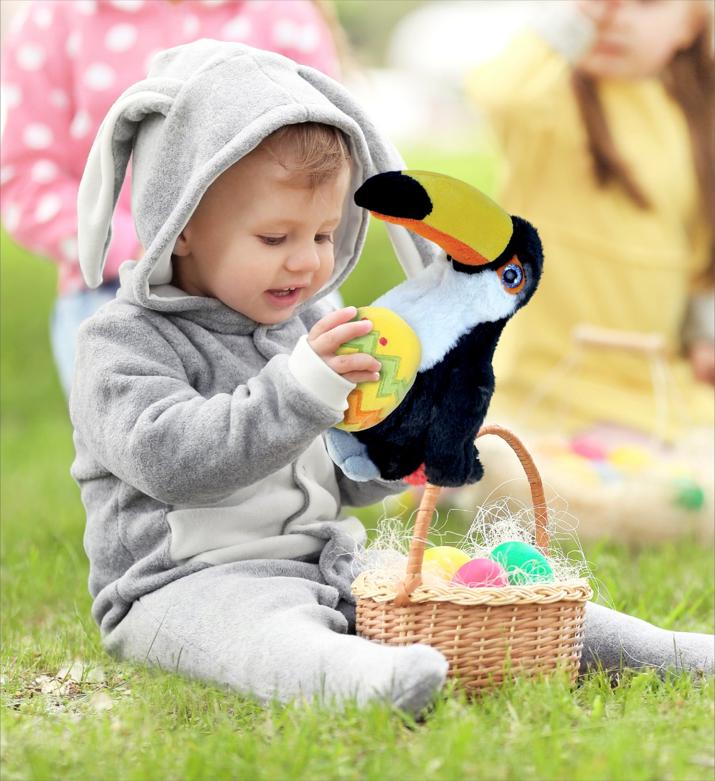 DolliBu Super Soft Cute Toucan Bird with Yellow Easter Egg Plush - 9.5 Inches