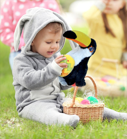 DolliBu Super Soft Cute Toucan Bird with Yellow Easter Egg Plush - 9.5 Inches