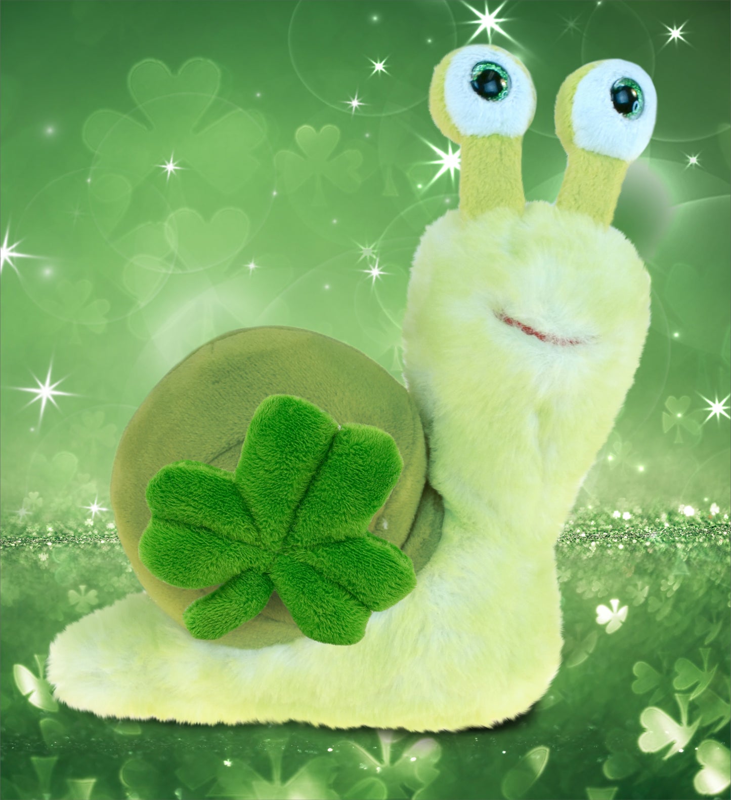DolliBu Super Soft Green Snail Stuffed Animal with Green Plush Shamrock, 7 Inch