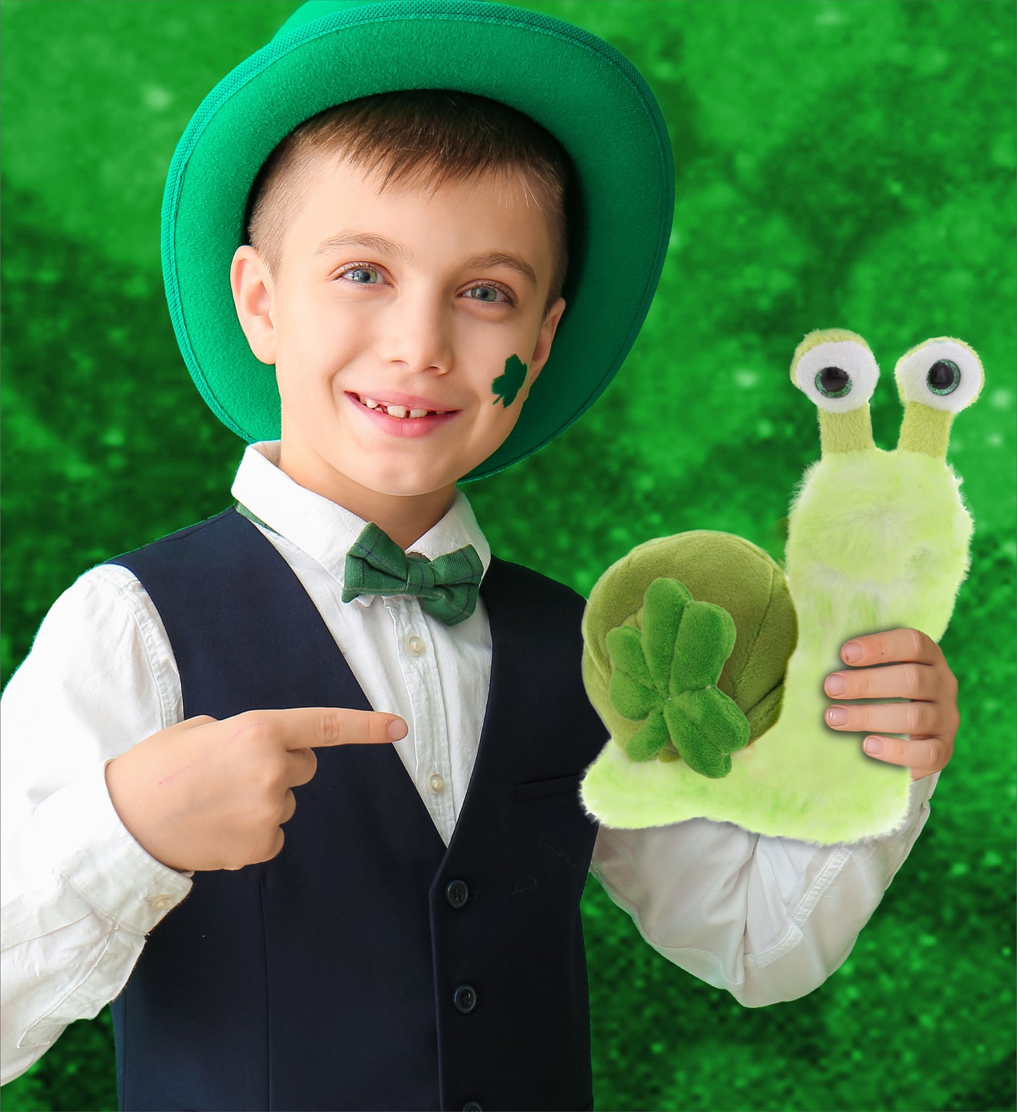 DolliBu Super Soft Green Snail Stuffed Animal with Green Plush Shamrock, 7 Inch