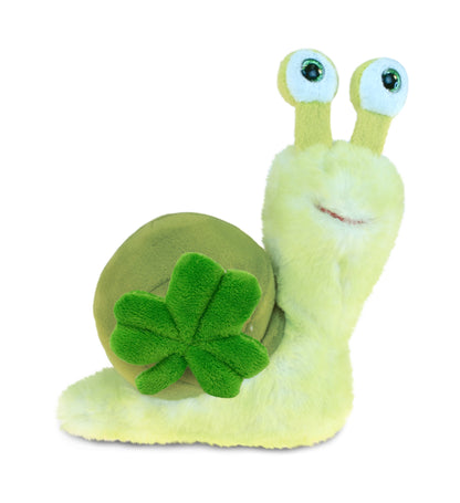 DolliBu Super Soft Green Snail Stuffed Animal with Green Plush Shamrock, 7 Inch
