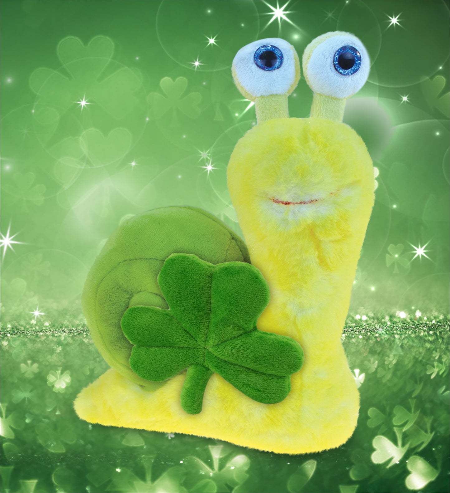 DolliBu Soft Yellow Snail Stuffed Animal with Green Plush Shamrock - 7 Inches