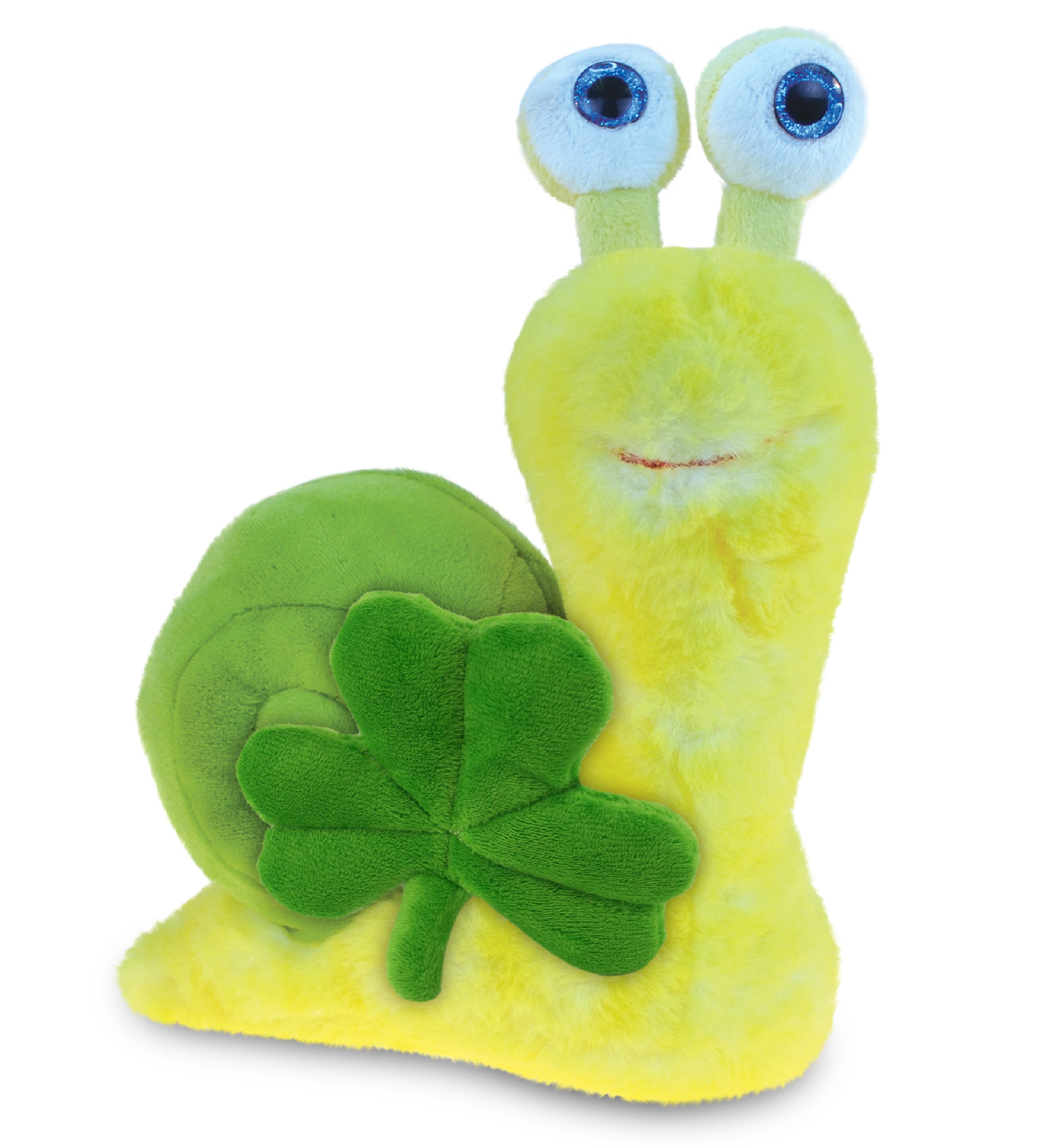 DolliBu Soft Yellow Snail Stuffed Animal with Green Plush Shamrock - 7 Inches