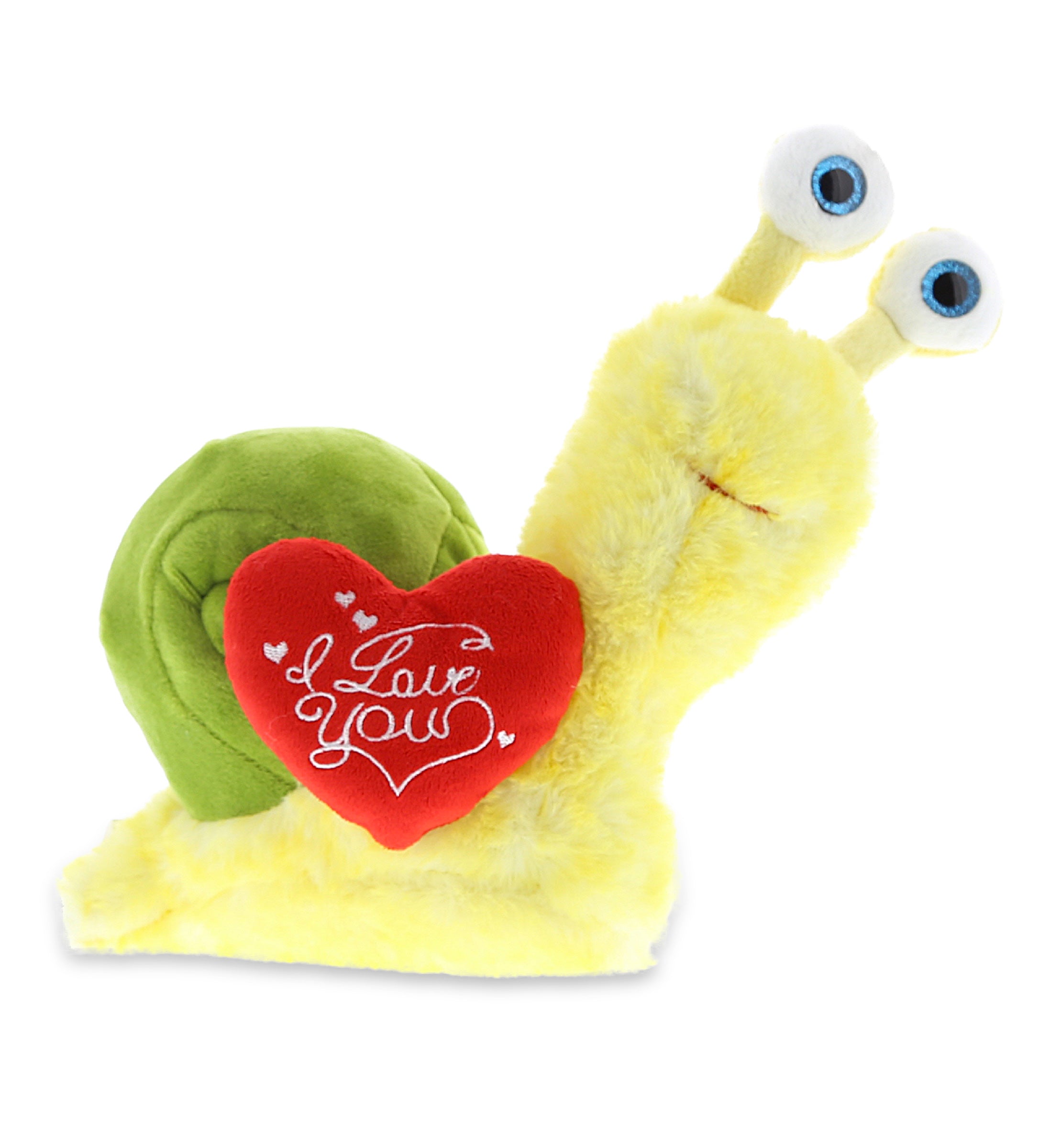 PLUSH I LOVE YOU RED HEART - SUPER SOFT PLUSH - YELLOW SNAIL