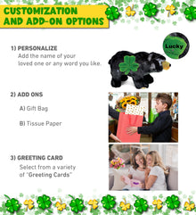 DolliBu Wild Black Bear Stuffed Animal with Green Plush Shamrock - 11 Inches