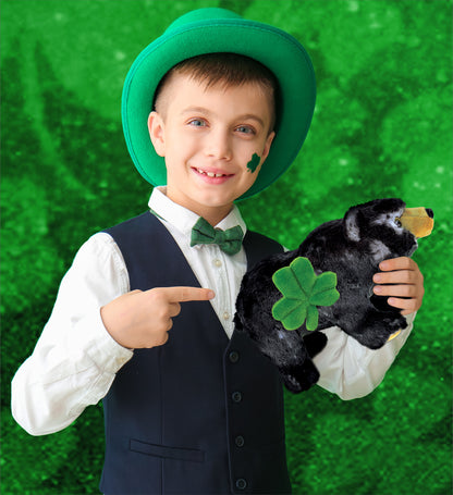 DolliBu Wild Black Bear Stuffed Animal with Green Plush Shamrock - 11 Inches
