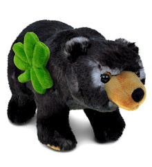 DolliBu Wild Black Bear Stuffed Animal with Green Plush Shamrock - 11 Inches