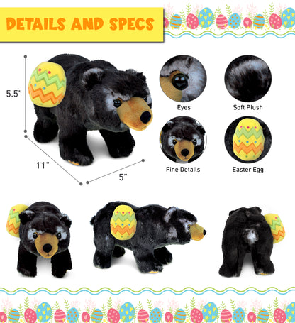 DolliBu Super Soft Wild Black Bear with Yellow Easter Egg Plush - 11 Inches