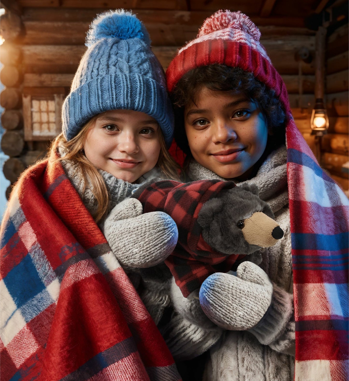 SUPER SOFT PLUSH - STANDING WILD BLACK BEAR WITH RED PLAID HOODIE