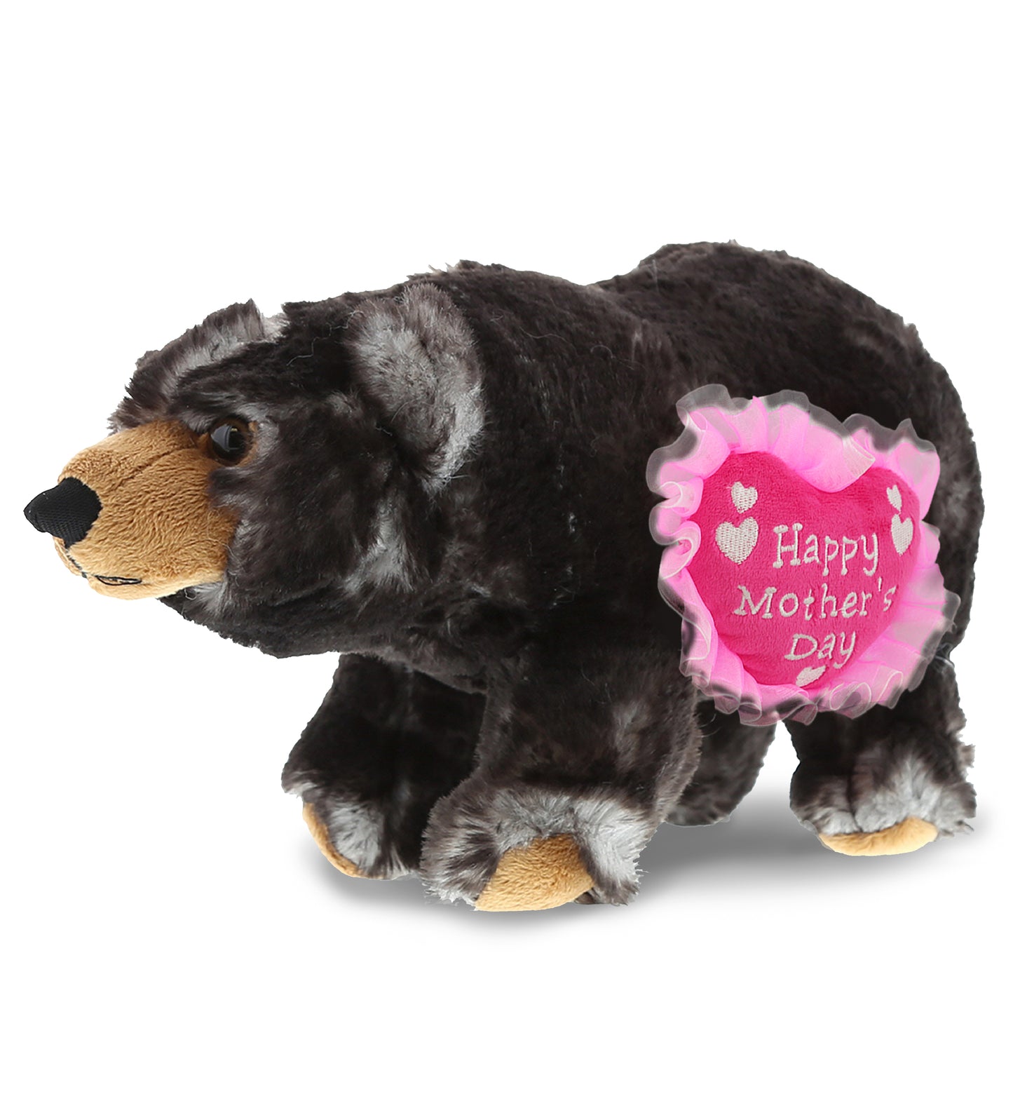 PLUSH MOTHERS DAY HEART - SUPER SOFT PLUSH - STANDING WILD BLACK BEAR