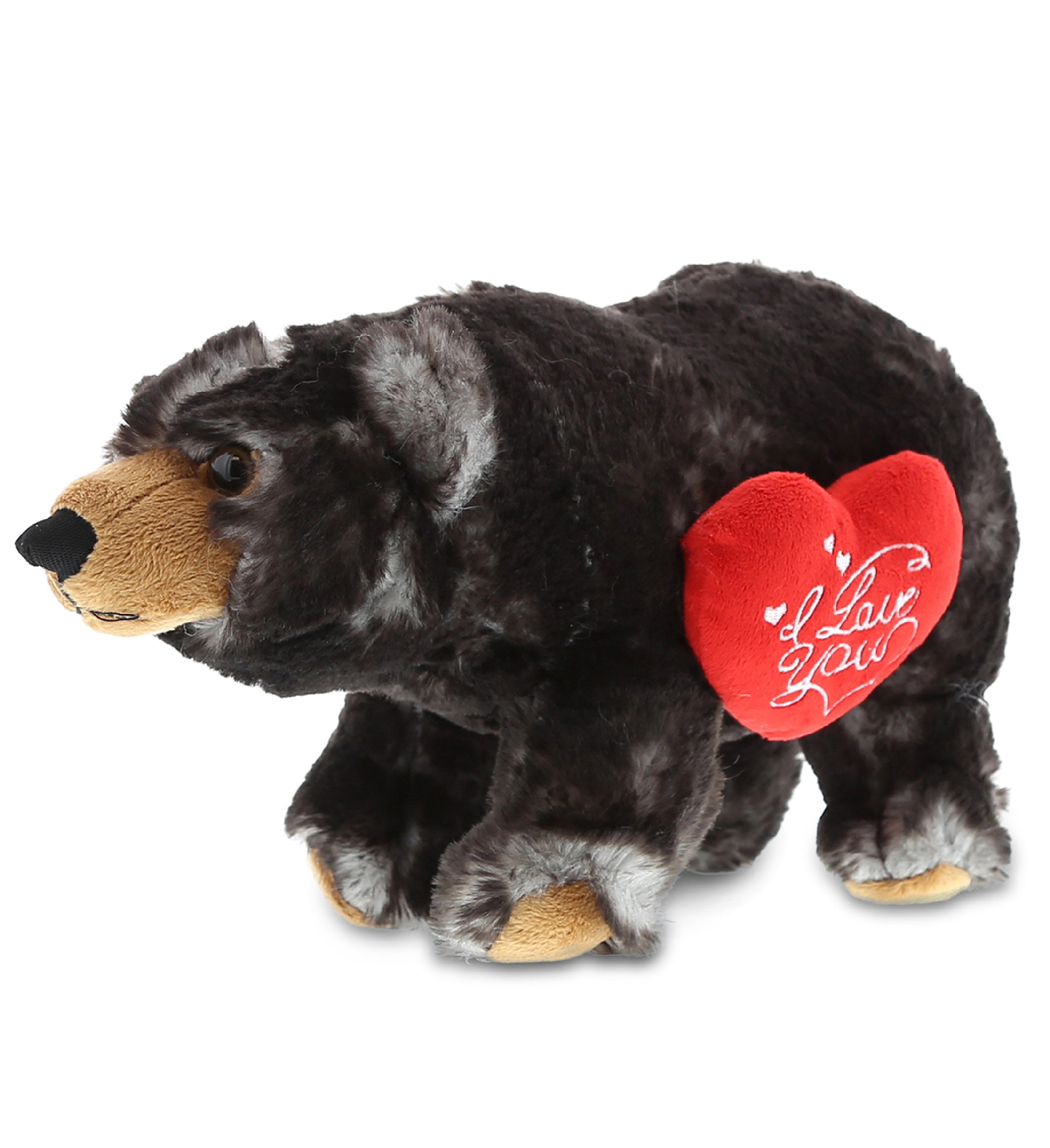 PLUSH I LOVE YOU RED HEART - SUPER SOFT PLUSH - STANDING WILD BLACK BEAR
