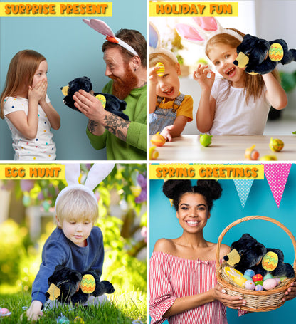 DolliBu Cute Lying Wild Black Bear with Yellow Easter Egg Plush - 10 Inches