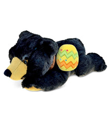 DolliBu Cute Lying Wild Black Bear with Yellow Easter Egg Plush - 10 Inches