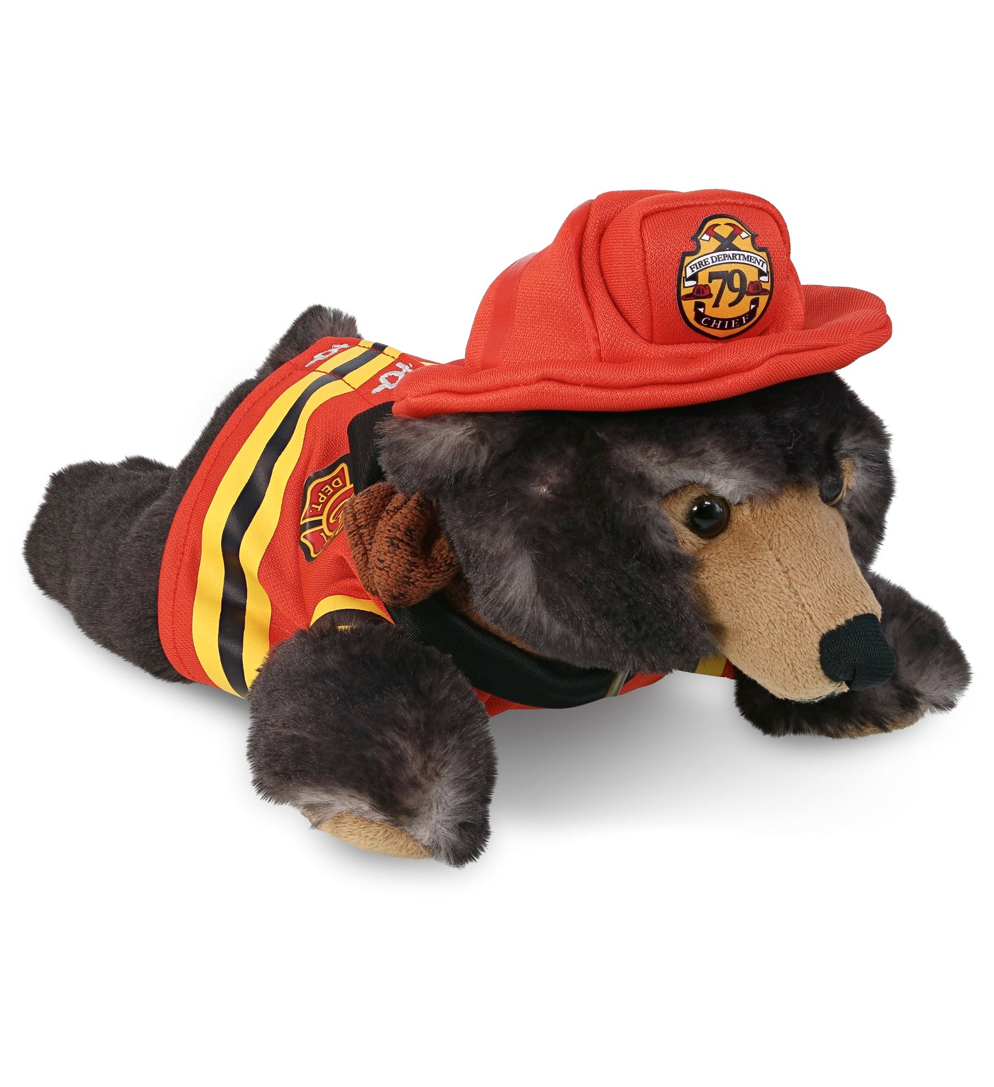 PLUSH FIREMAN - SUPER SOFT PLUSH - LYING WILD BLACK BEAR