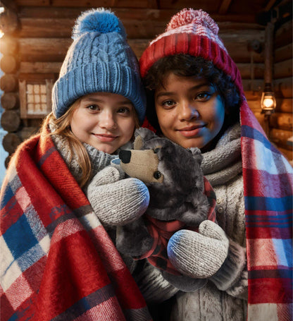 SUPER SOFT PLUSH - LYING WILD BLACK BEAR WITH RED PLAID HOODIE