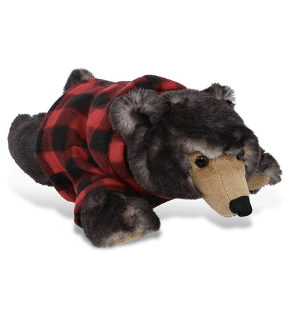 SUPER SOFT PLUSH - LYING WILD BLACK BEAR WITH RED PLAID HOODIE