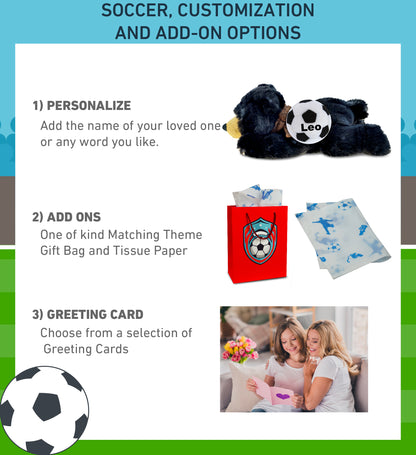 SUPER SOFT PLUSH - LYING WILD BLACK BEAR WITH SOCCER PLUSH