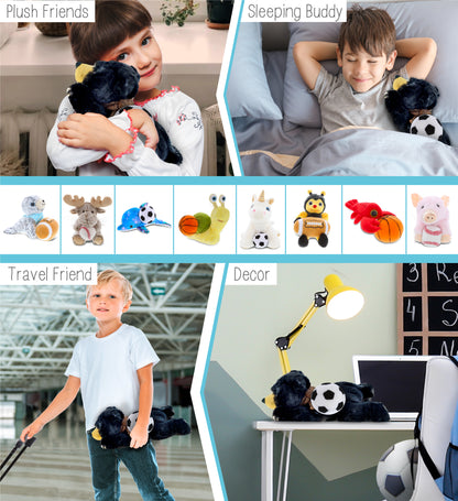 SUPER SOFT PLUSH - LYING WILD BLACK BEAR WITH SOCCER PLUSH