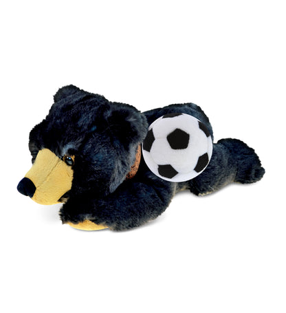 SUPER SOFT PLUSH - LYING WILD BLACK BEAR WITH SOCCER PLUSH