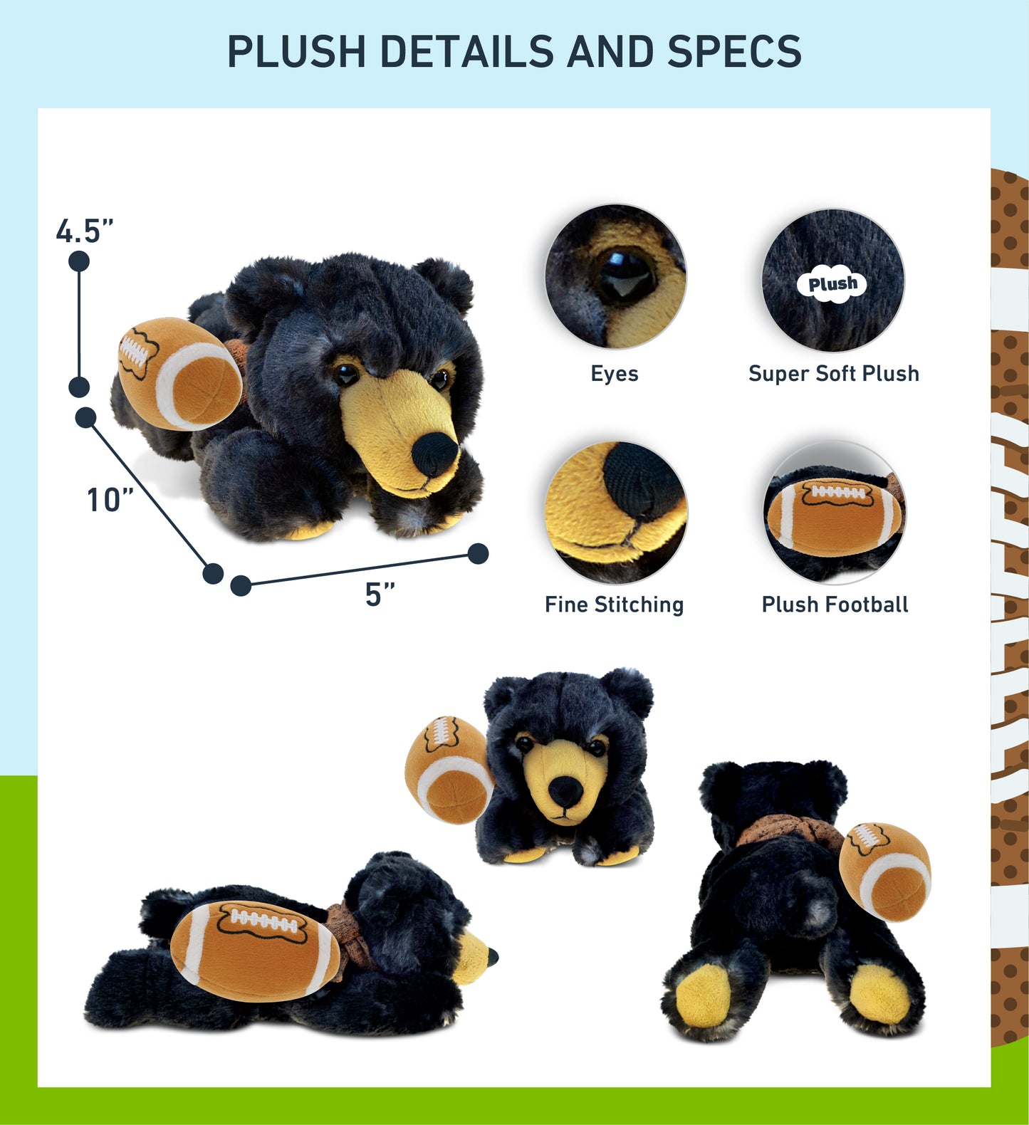 SUPER SOFT PLUSH - LYING WILD BLACK BEAR WITH FOOTBALL PLUSH