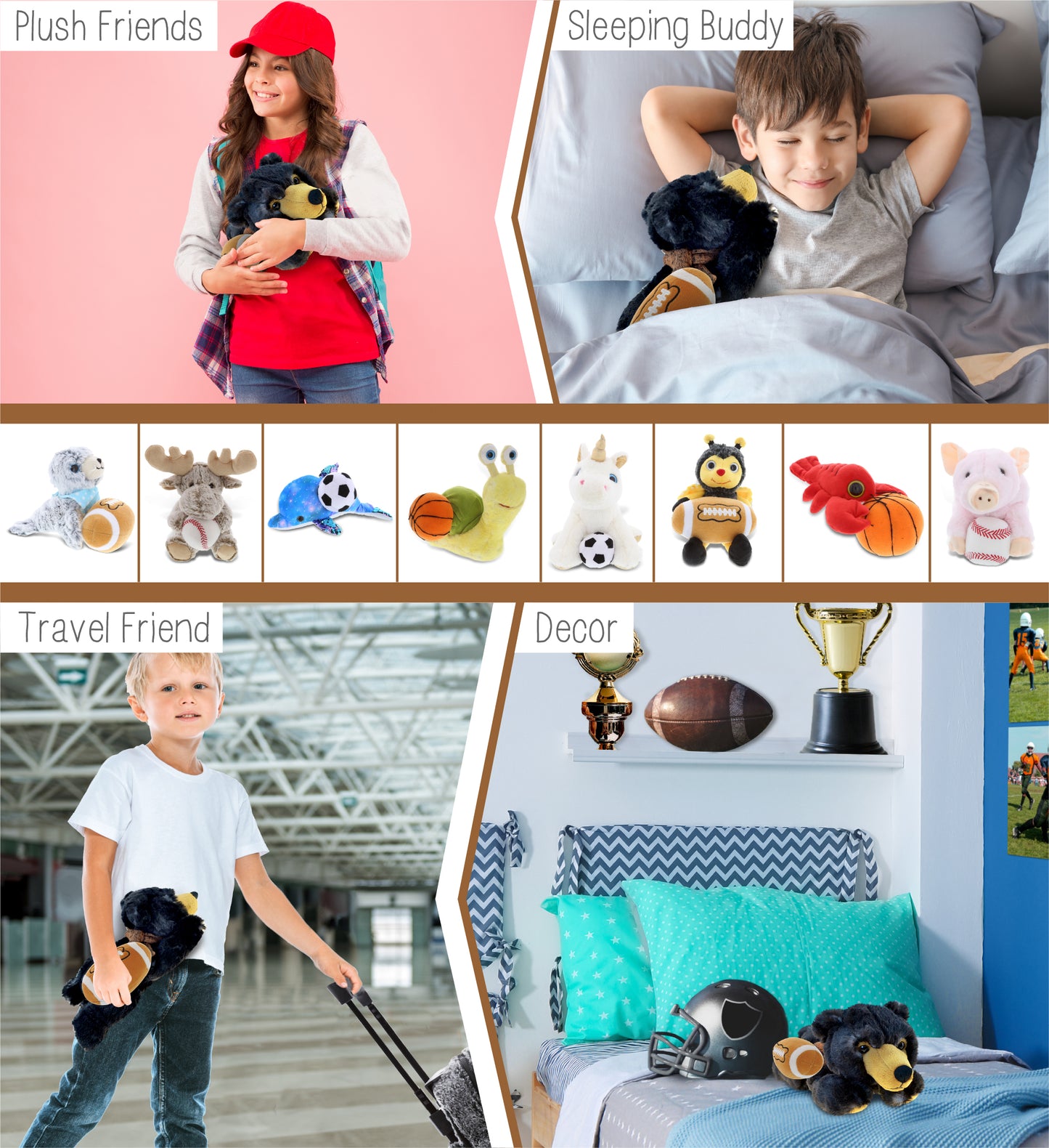 SUPER SOFT PLUSH - LYING WILD BLACK BEAR WITH FOOTBALL PLUSH