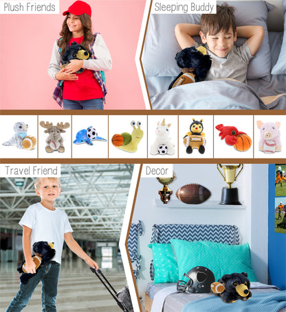 SUPER SOFT PLUSH - LYING WILD BLACK BEAR WITH FOOTBALL PLUSH