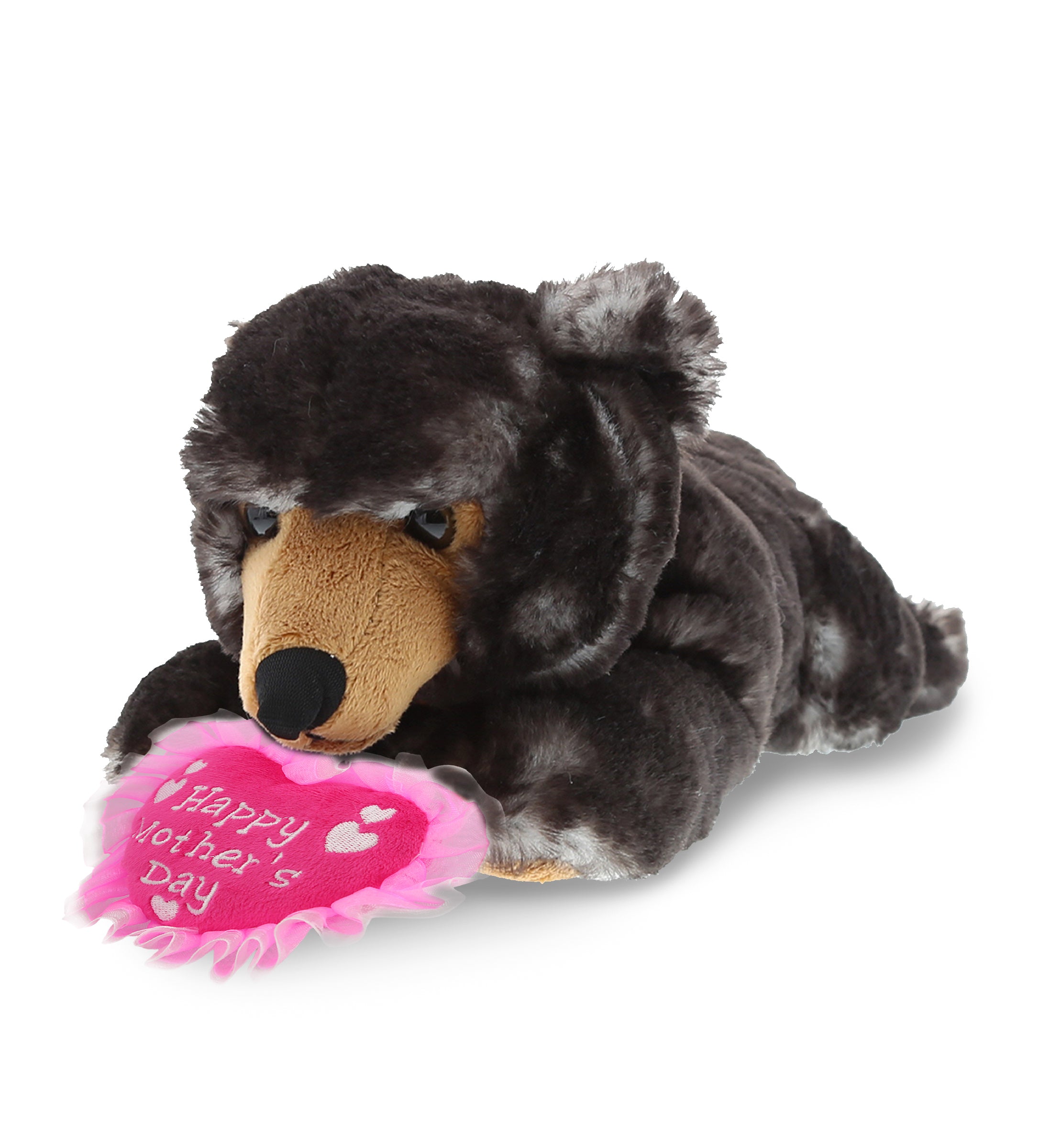 PLUSH MOTHERS DAY HEART - SUPER SOFT PLUSH - LYING WILD BLACK BEAR