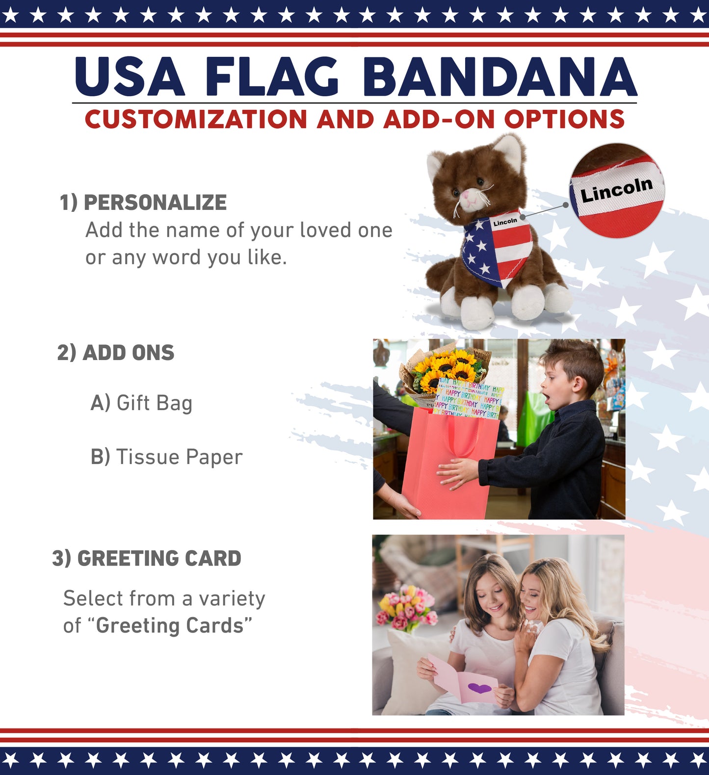SUPER SOFT PLUSH - BROWN CAT WITH USA FLAG BANDANA