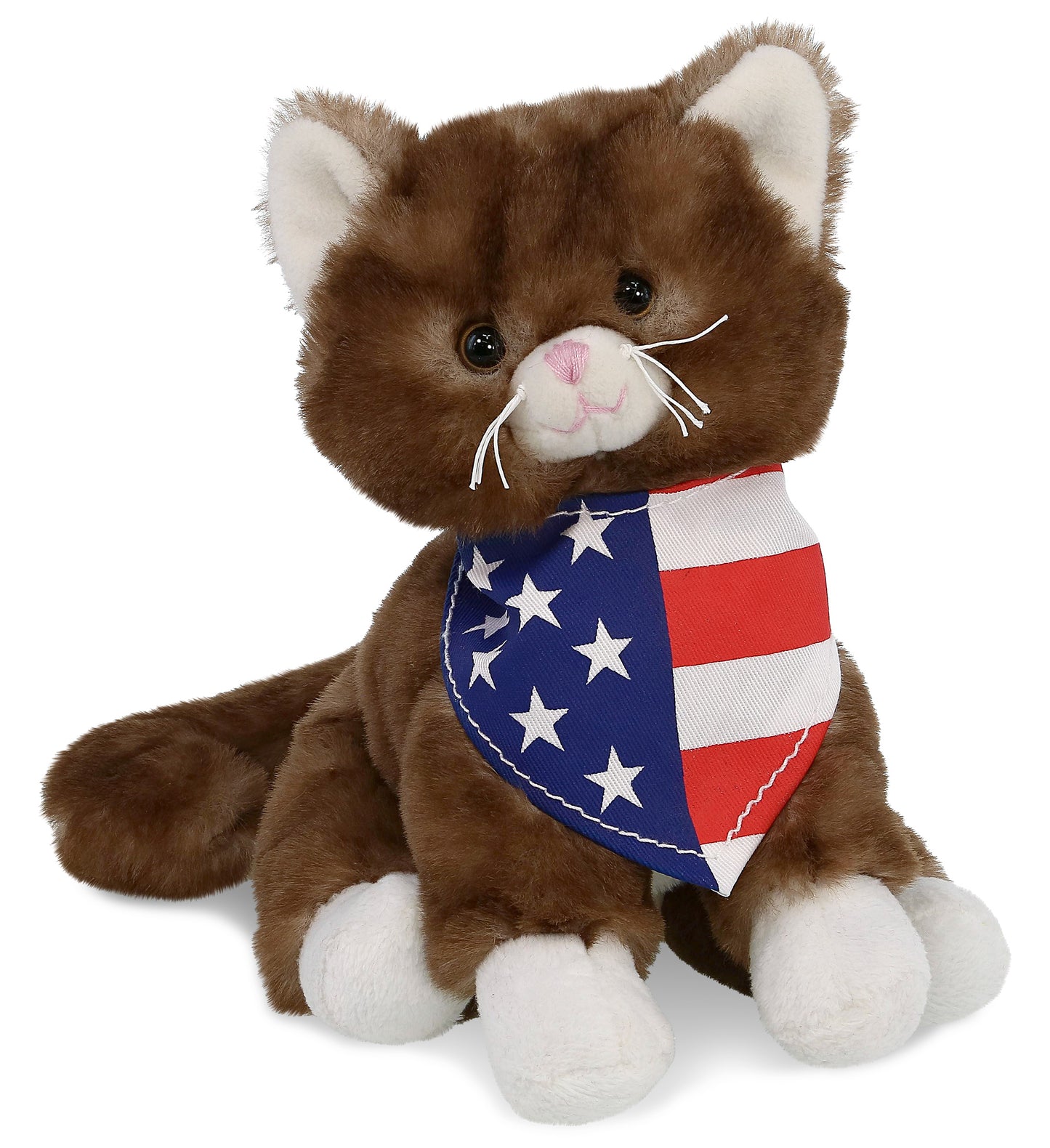 SUPER SOFT PLUSH - BROWN CAT WITH USA FLAG BANDANA