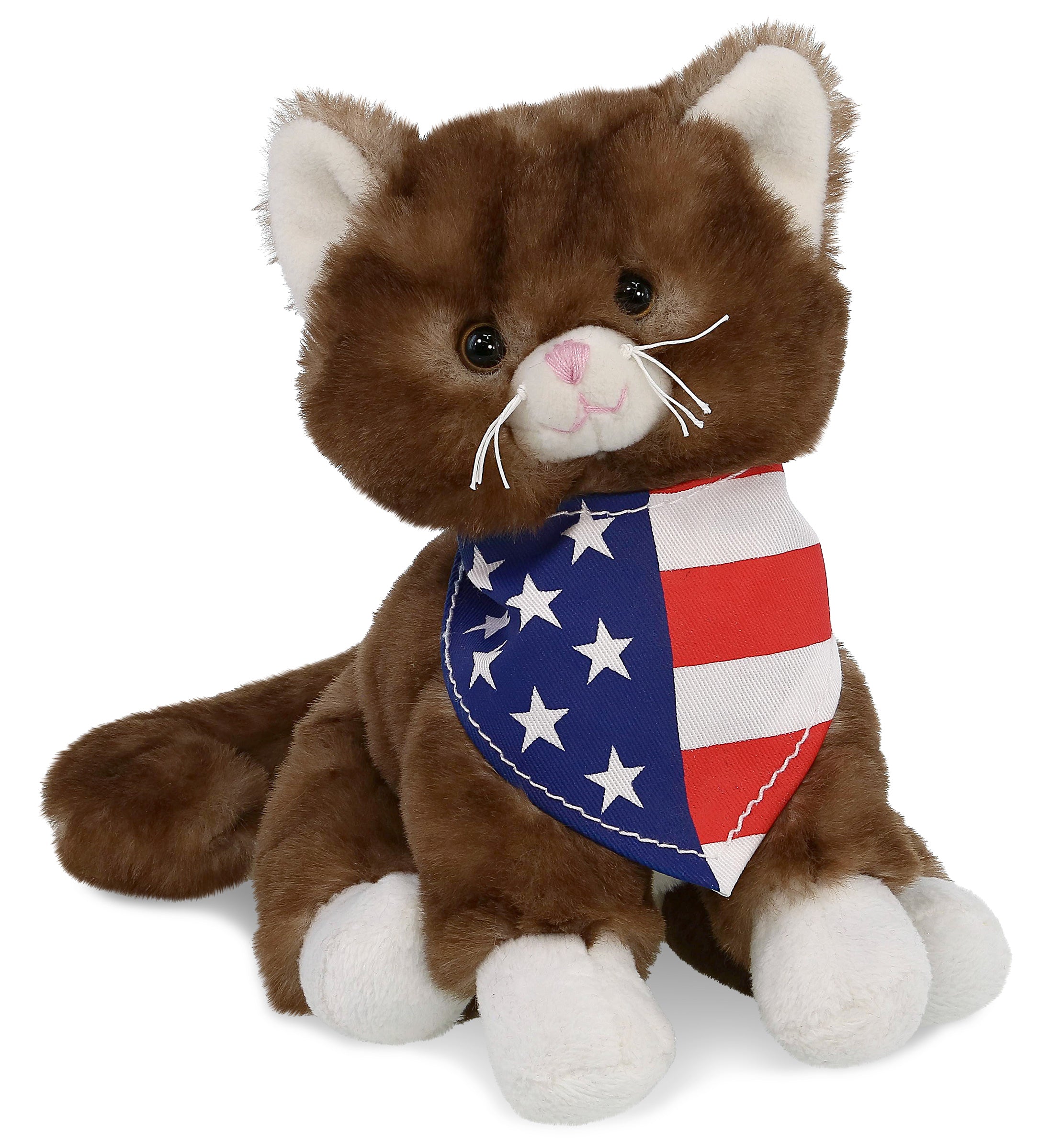 SUPER SOFT PLUSH - BROWN CAT WITH USA FLAG BANDANA
