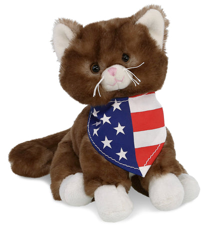 SUPER SOFT PLUSH - BROWN CAT WITH USA FLAG BANDANA