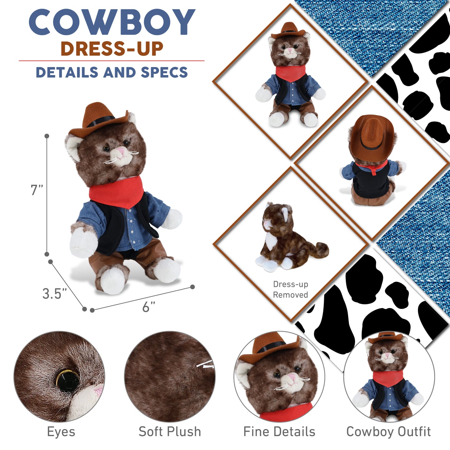 SUPER SOFT PLUSH - BROWN CAT COWBOY DRESS UP