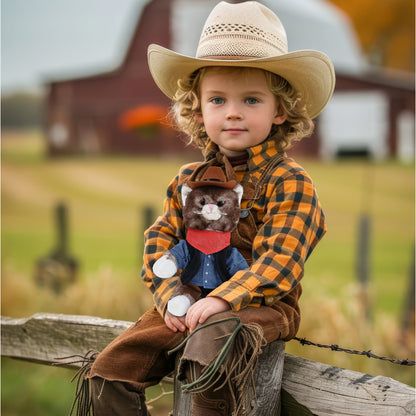 SUPER SOFT PLUSH - BROWN CAT COWBOY DRESS UP