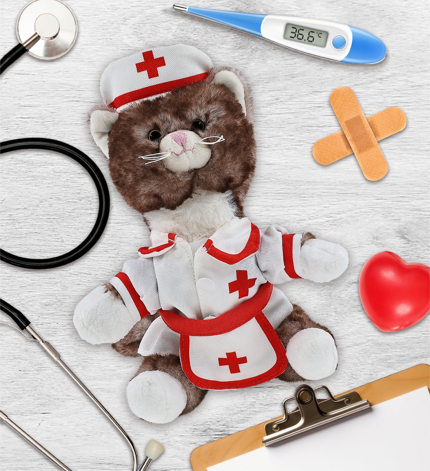 SUPER SOFT PLUSH - BROWN CAT With NURSE Dress-Up