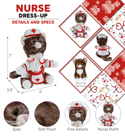 SUPER SOFT PLUSH - BROWN CAT With NURSE Dress-Up