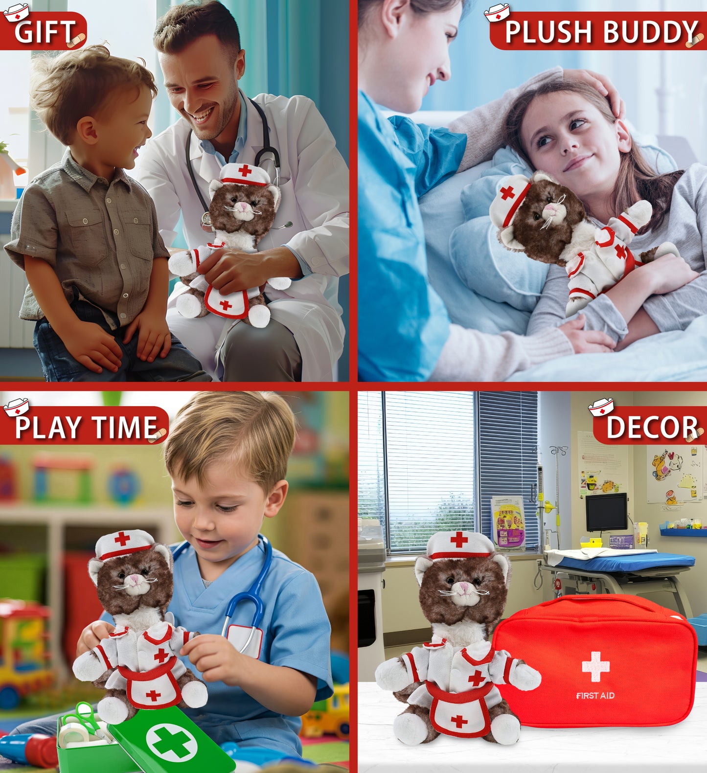 SUPER SOFT PLUSH - BROWN CAT With NURSE Dress-Up