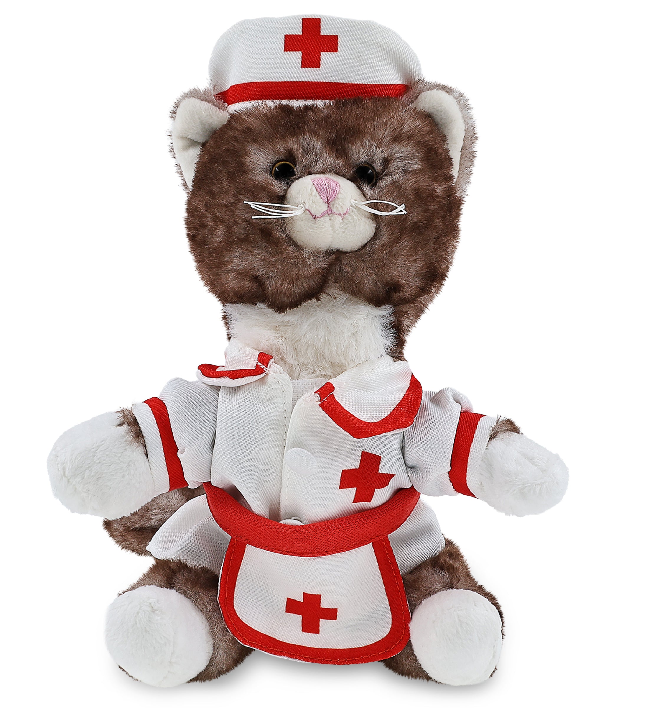 SUPER SOFT PLUSH - BROWN CAT With NURSE Dress-Up