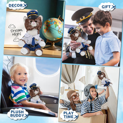 SUPER SOFT PLUSH - BROWN CAT WITH PILOT DRESS UP