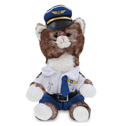 SUPER SOFT PLUSH - BROWN CAT WITH PILOT DRESS UP