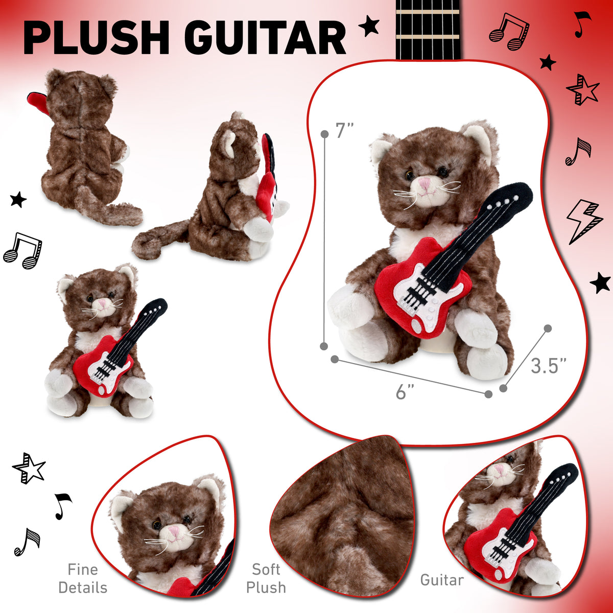 SUPER SOFT PLUSH - BROWN CAT WITH GUITAR ADD ON