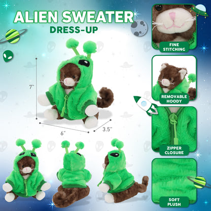 SUPER SOFT PLUSH - BROWN CAT WITH ALIEN SWEATER