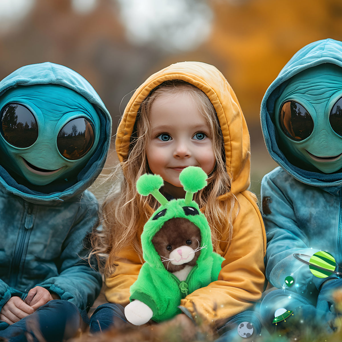 SUPER SOFT PLUSH - BROWN CAT WITH ALIEN SWEATER